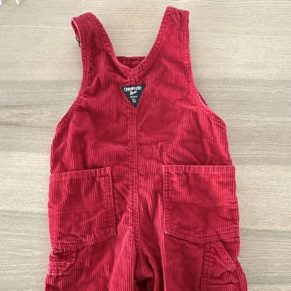 OshKosh B'gosh 3T Red Corduroy Overalls One-Piece Adjustable Straps Pockets
